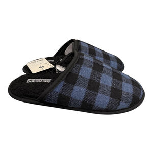 WindRiver Slippers Mens Size 8 Blue Plaid Faux Fur Lined Mule House Shoes